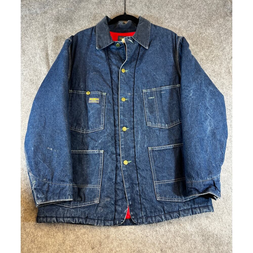 VTG 70s OshKosh B Gosh Denim Jacket Mens 42 Blue Blanket Lined Chore Coat USA